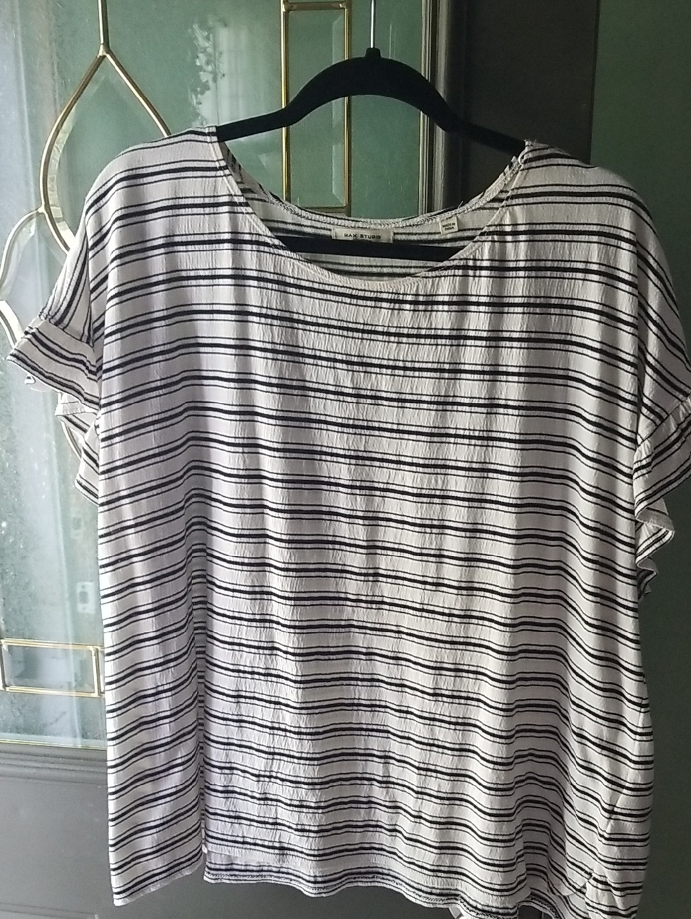 Max Studio White Short-Sleeve Tee with Black Stripes
